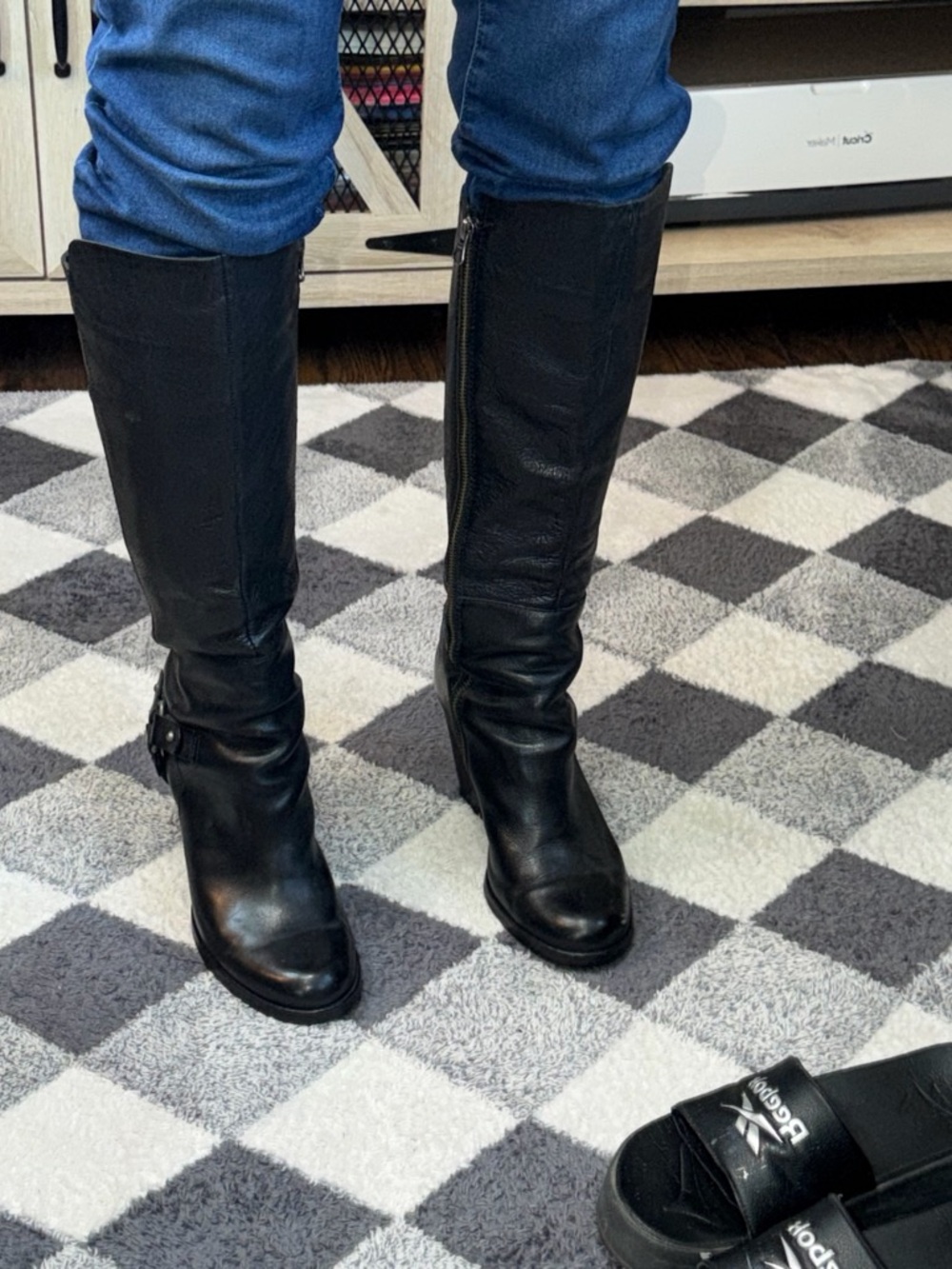 Kork-ease Women's Black Leather Knee-High Heeled Boots with Buckle Accent - Picture 9 of 9